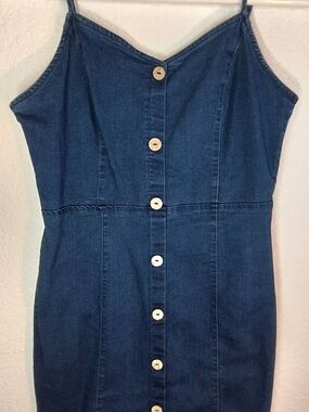 Denim Button-Front Mini Dress - Blue